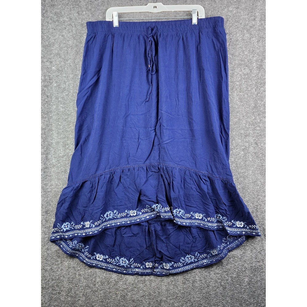 Time and Tru High Low Skirt Women 3XL Blue‎ Excellent Embroidered Boho TTL28735
